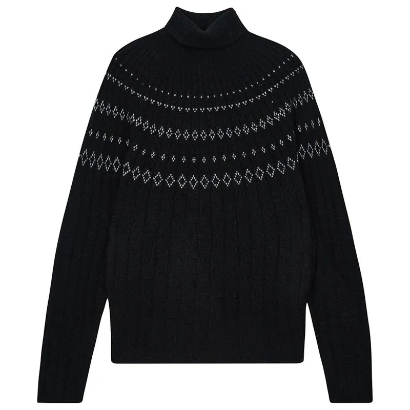 JUMPER 1234 Rib Ski Roll Collar Knit in Black/Cream