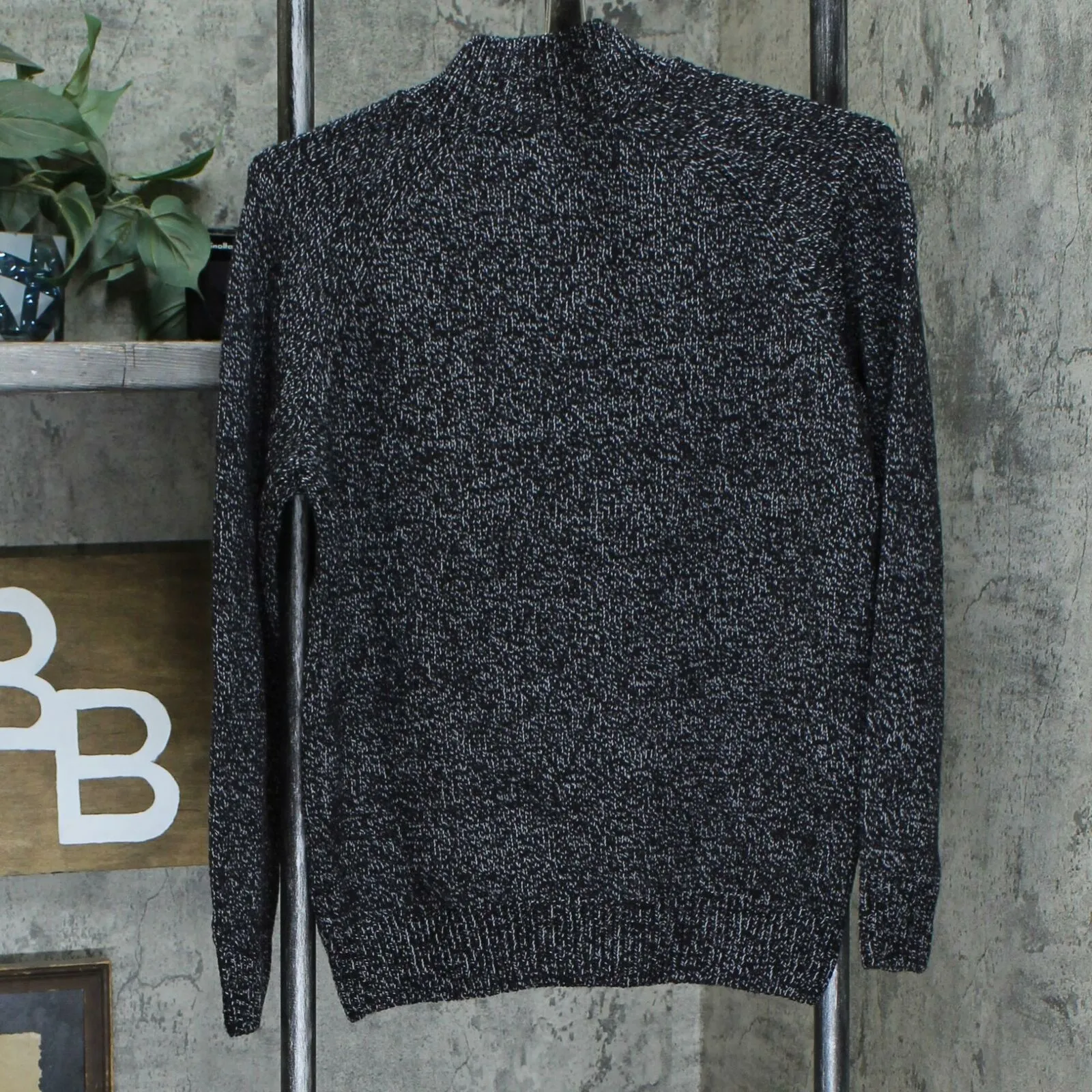 Karen Scott Petite Button Neck Cable Knit Sweater Black Petite Medium