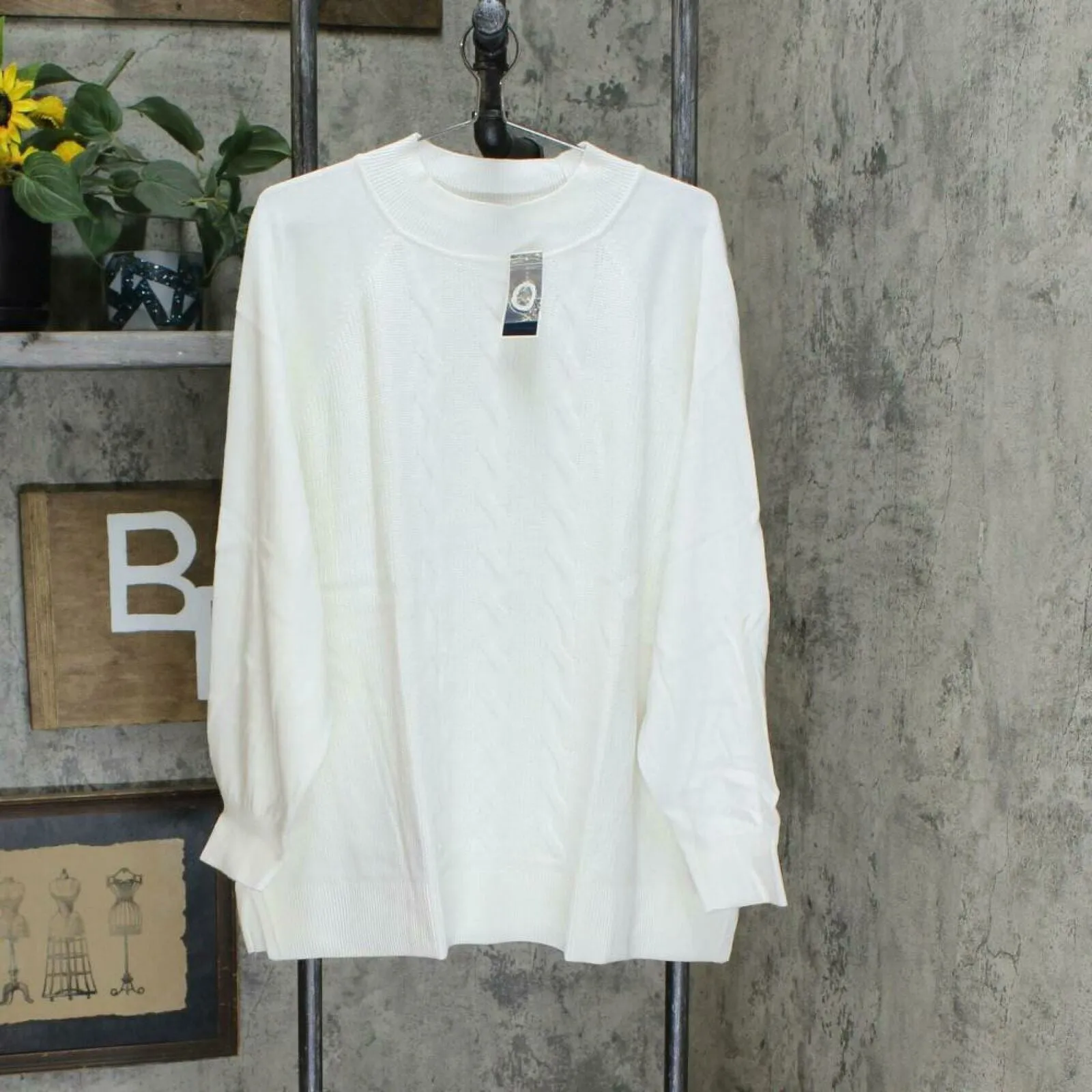 Karen Scott Plus Size All Cotton Mock Neck Cable Knit Sweater