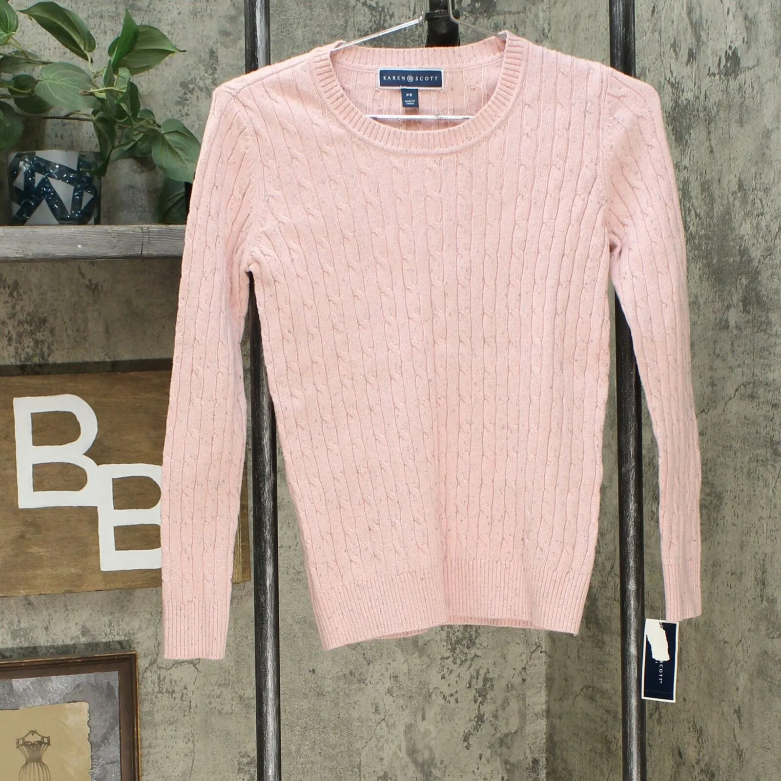 Karen Scott Women's Petite Cable Knit Scoop Neck Sweater