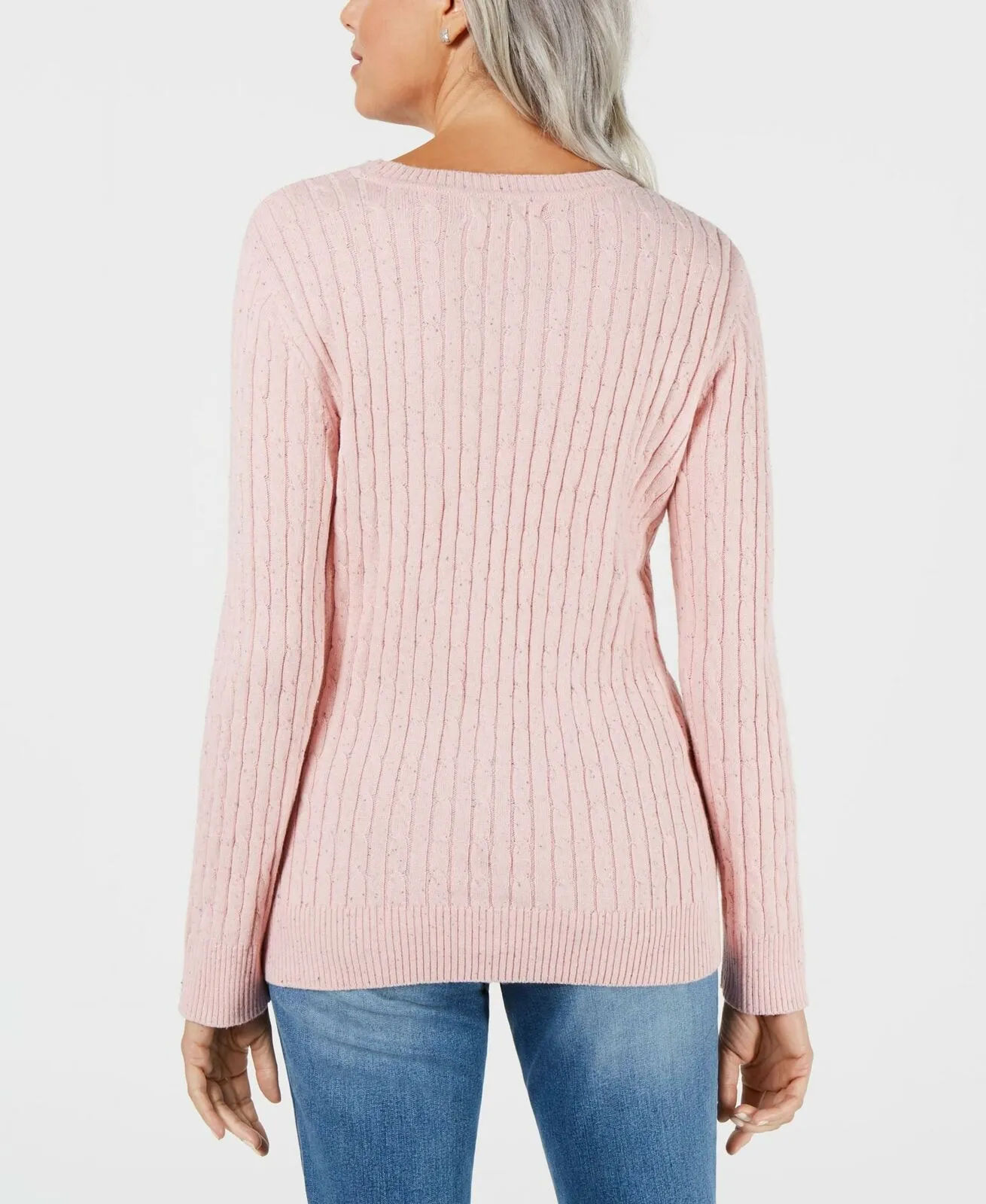 Karen Scott Women's Petite Cable Knit Scoop Neck Sweater