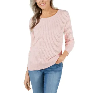 Karen Scott Women's Petite Cable Knit Scoop Neck Sweater
