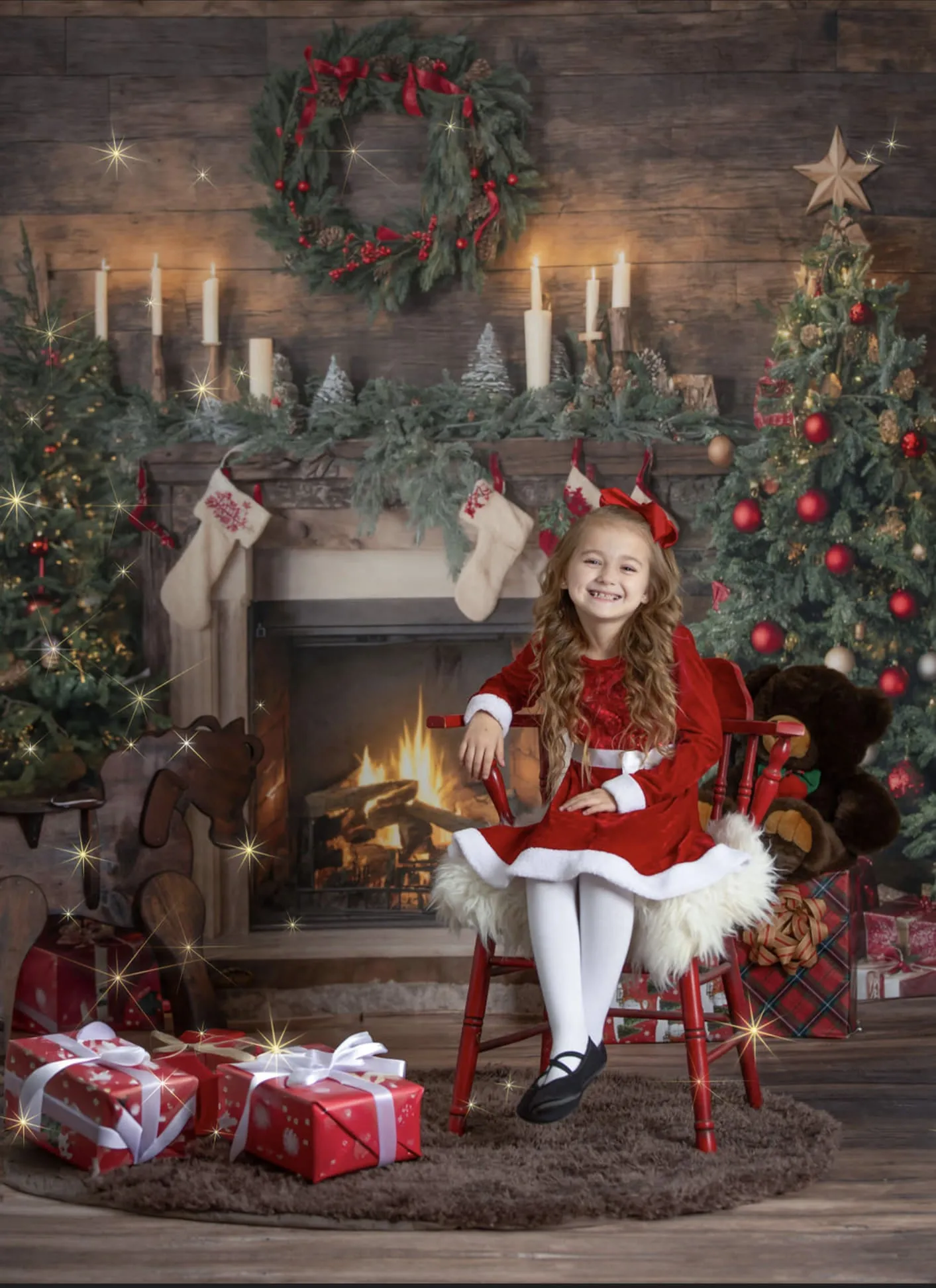Kate Christmas Santa Room Fireplace Socks Backdrop for Photography