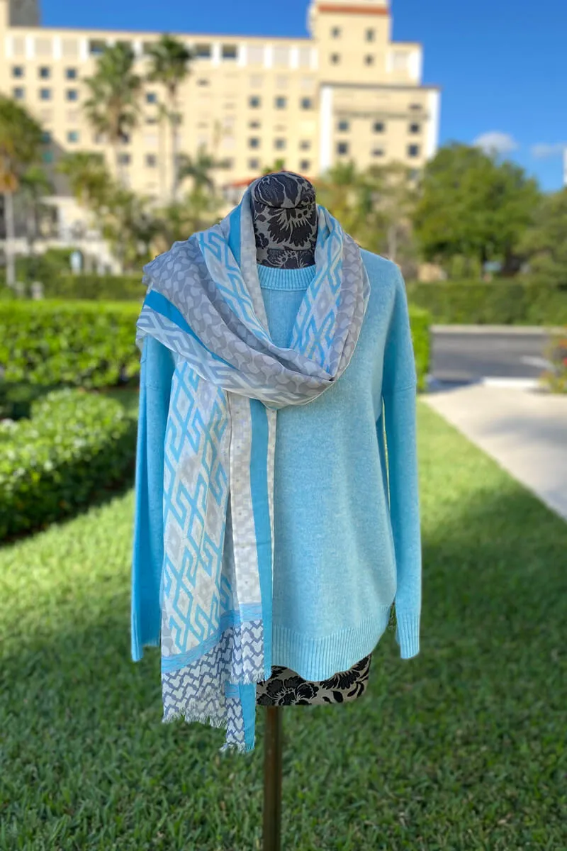 Kinross Island Geo Print Scarf in Surf