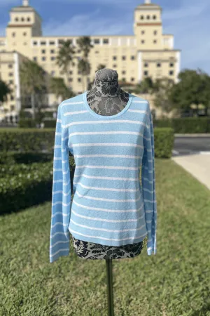 Kinross Thermal Stripe Crew Sweater in Dream and White