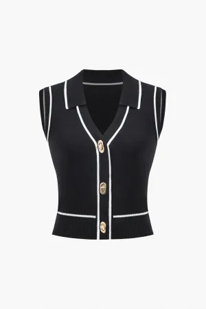 Knit Color Block Button Vest