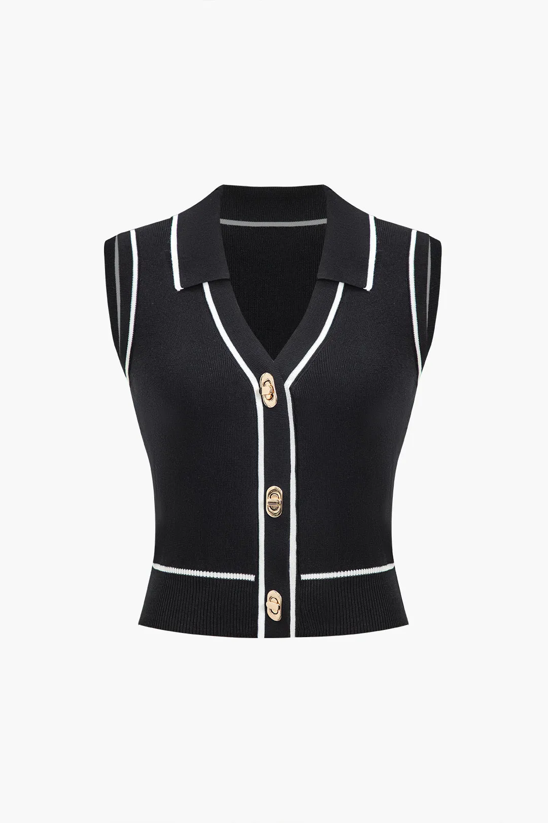Knit Color Block Button Vest