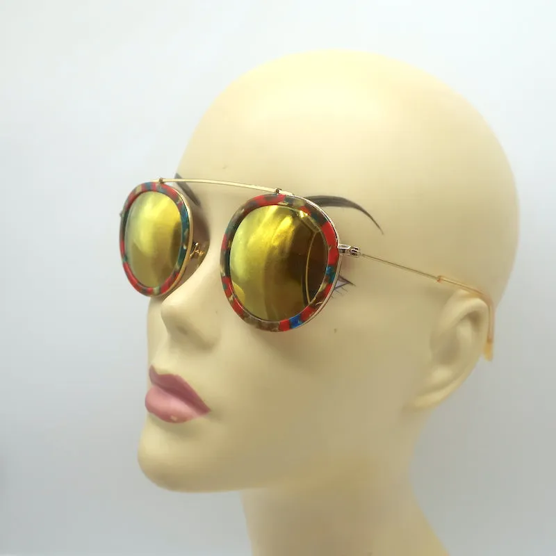 Krewe Conti Mirrored Round Sunglasses Carnevale/Gold