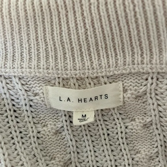 L.A. HEARTS Cropped Cream Cable Knit Zip Up Sweater