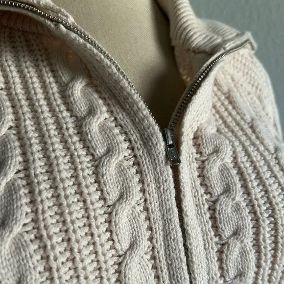 L.A. HEARTS Cropped Cream Cable Knit Zip Up Sweater