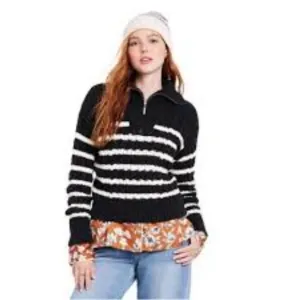 La Ligne x Target Striped Cable Knit 1/4 Zip Sweater