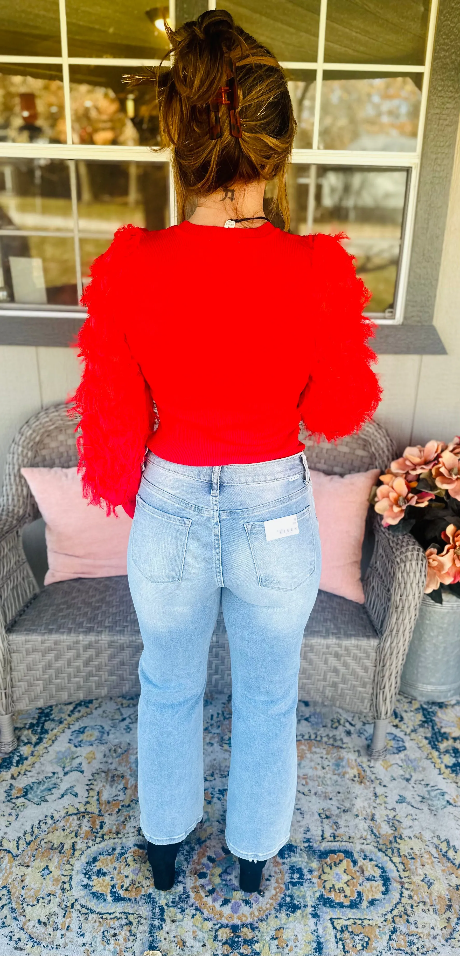Lace Contrast Red Sweater