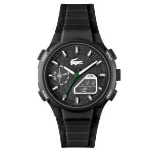 Lacoste LC33 World Time Chrono Light Black Date Dial Silicone Strap Men's Watch