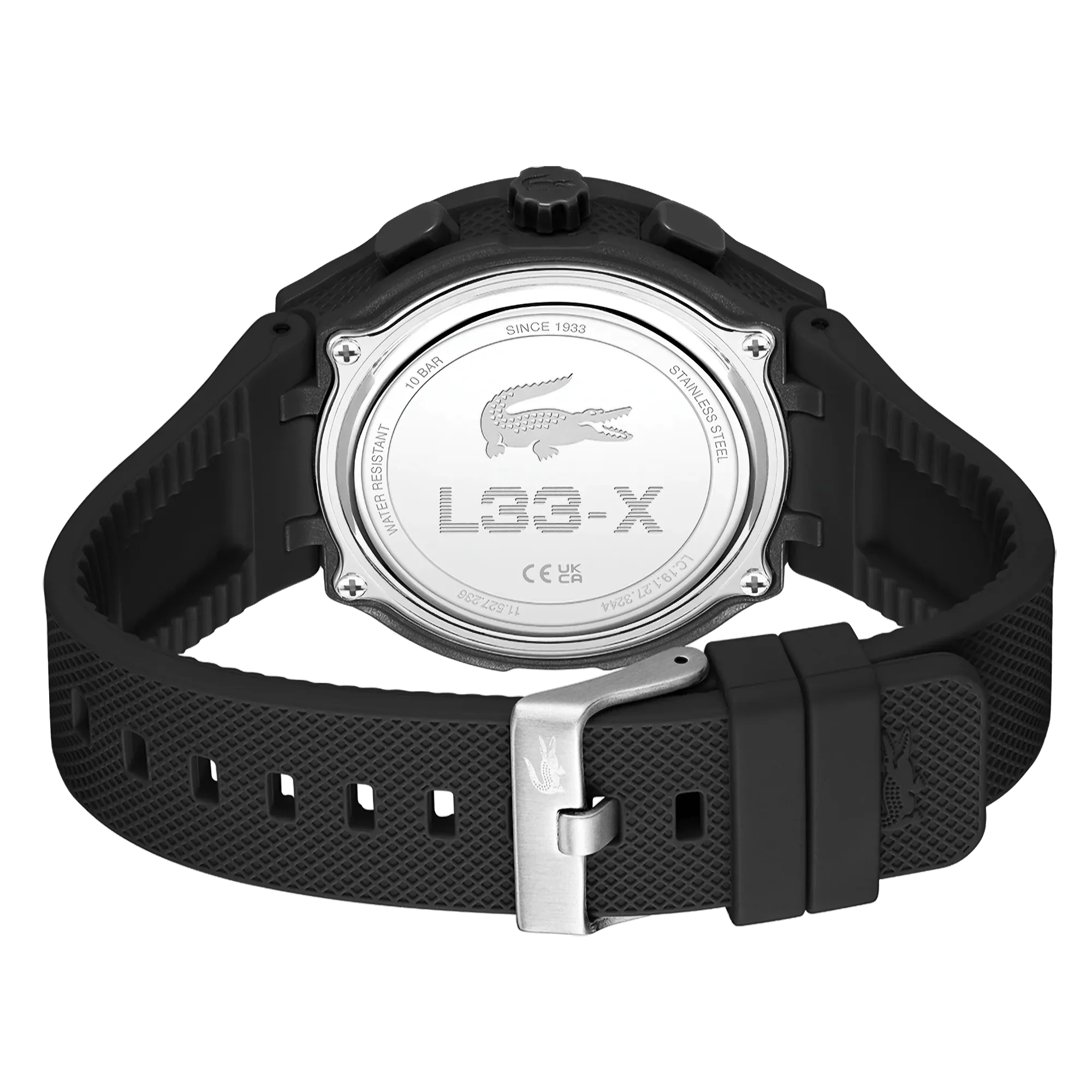 Lacoste LC33 World Time Chrono Light Black Date Dial Silicone Strap Men's Watch