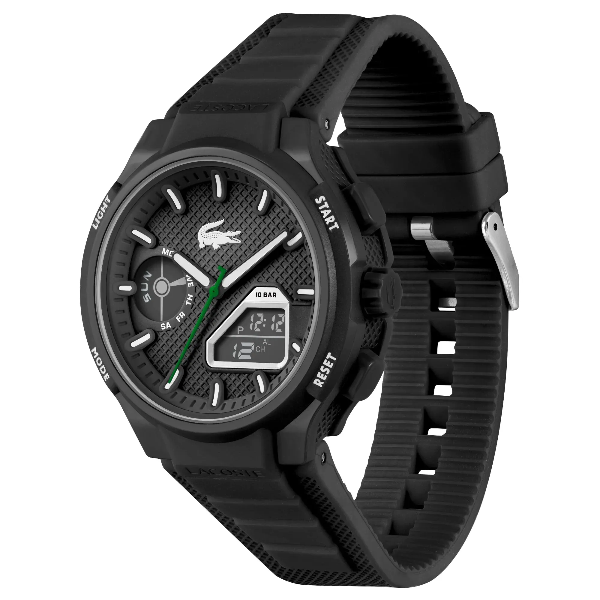 Lacoste LC33 World Time Chrono Light Black Date Dial Silicone Strap Men's Watch
