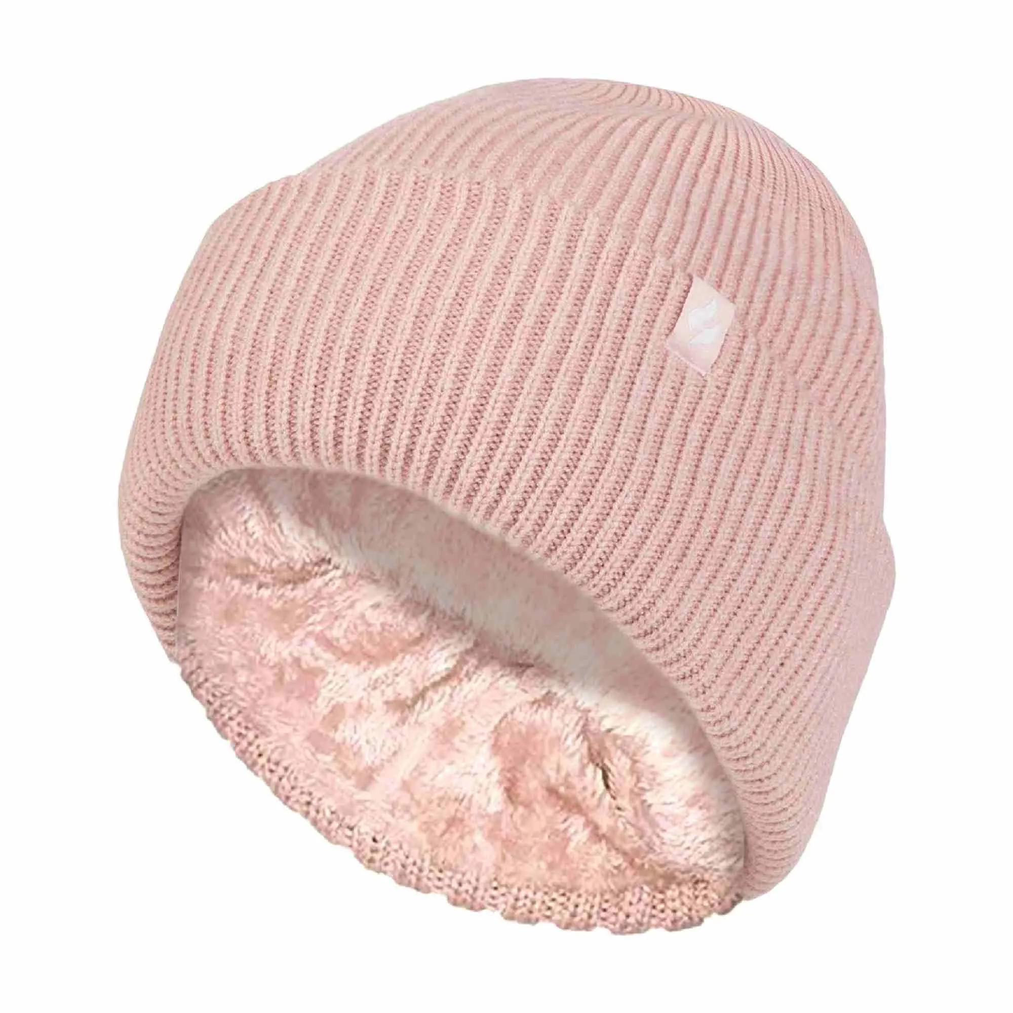 Ladies Fleece Lined Ribbed Thermal Turnover Hat for Winter