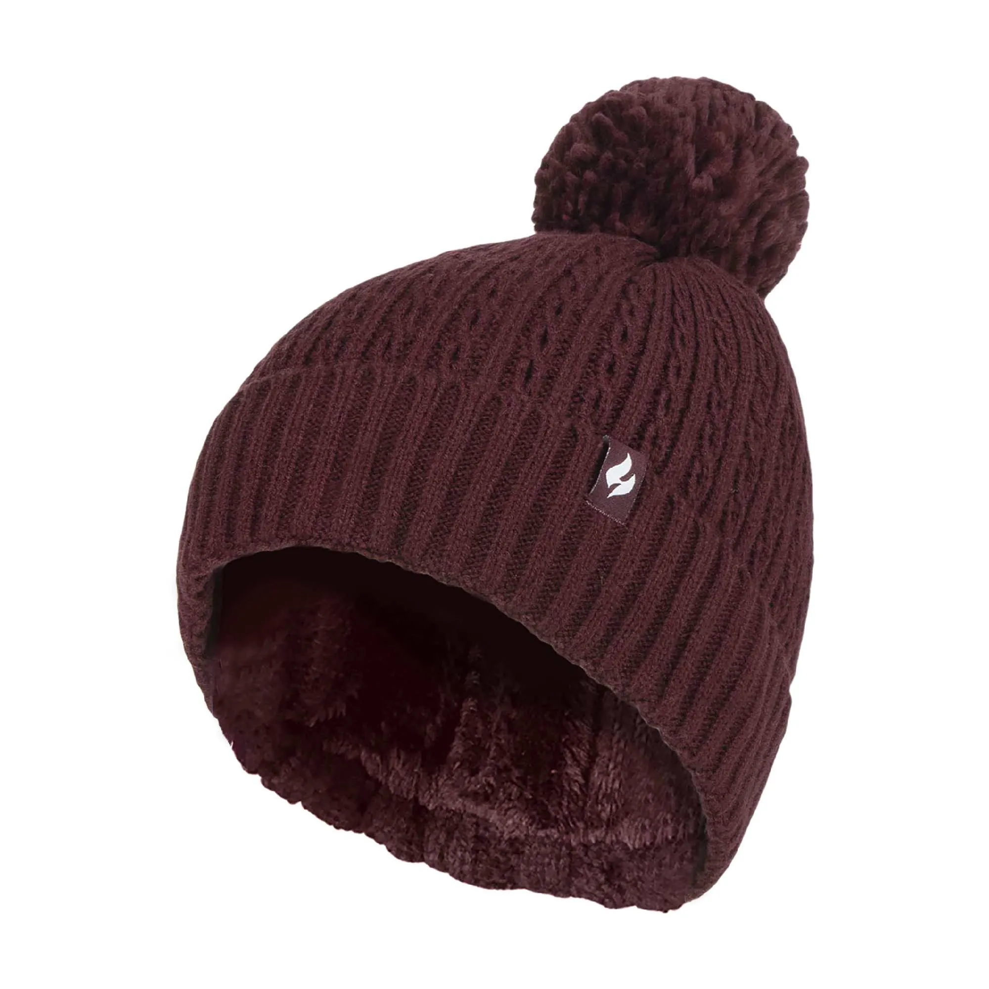 Ladies Winter Ribbed Thermal Cable Knit Beanie Pom Pom Hat