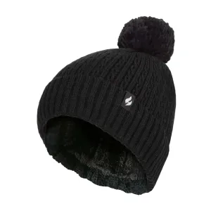 Ladies Winter Ribbed Thermal Cable Knit Beanie Pom Pom Hat