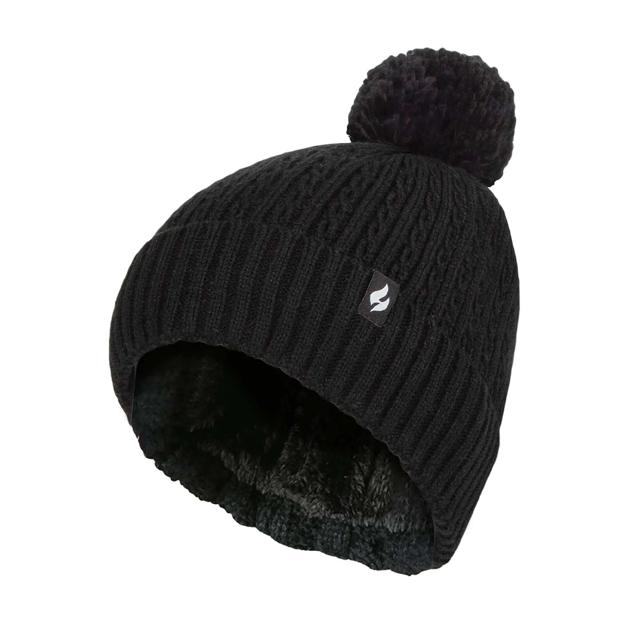 Ladies Winter Ribbed Thermal Cable Knit Beanie Pom Pom Hat
