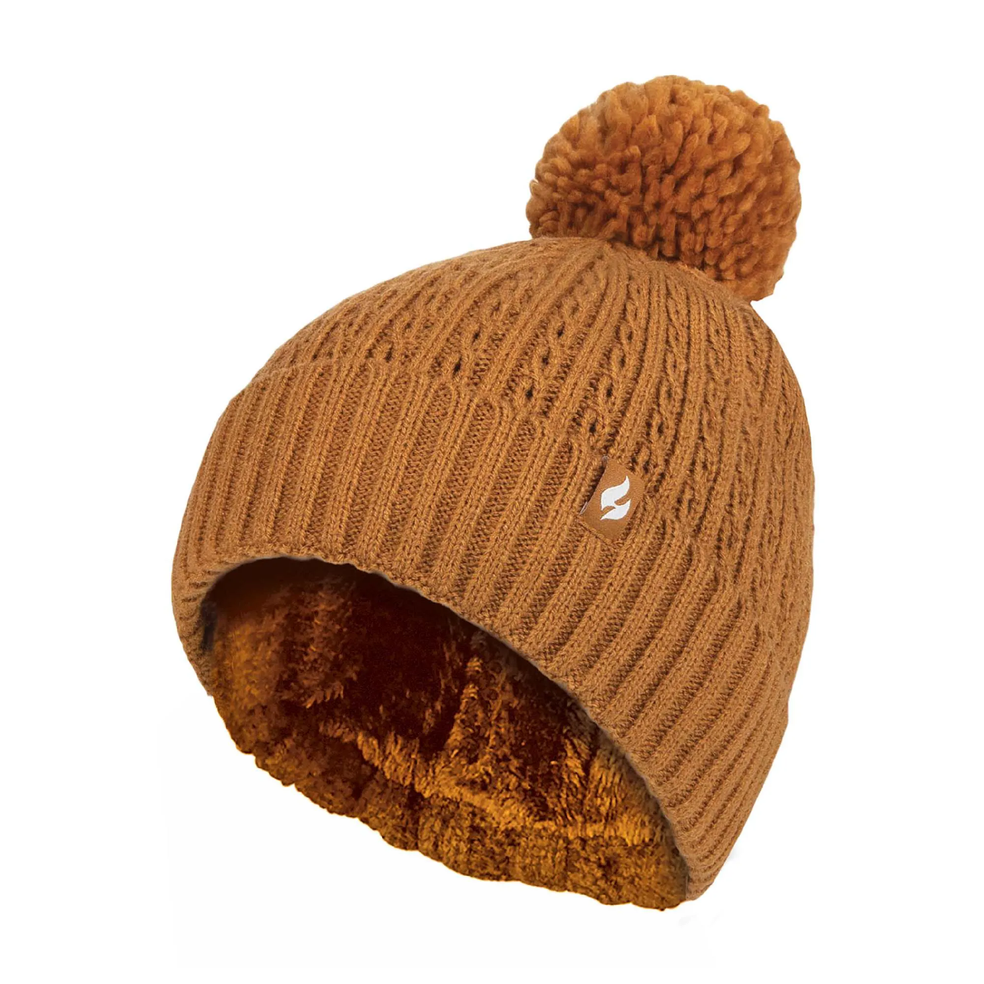 Ladies Winter Ribbed Thermal Cable Knit Beanie Pom Pom Hat