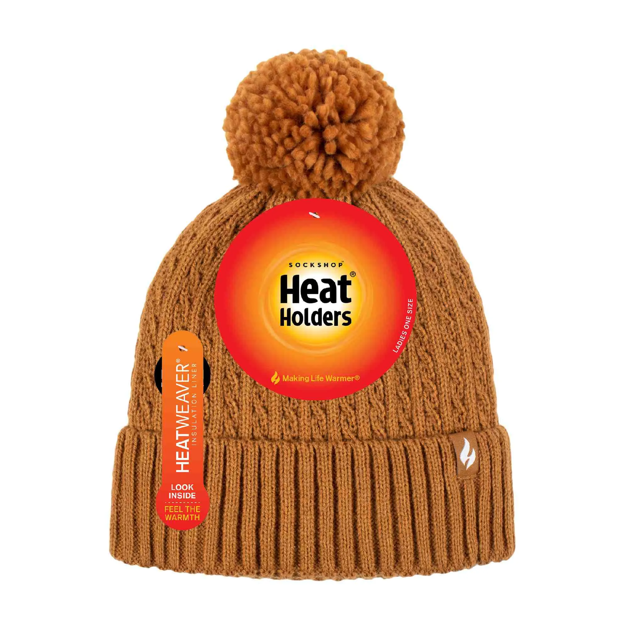 Ladies Winter Ribbed Thermal Cable Knit Beanie Pom Pom Hat