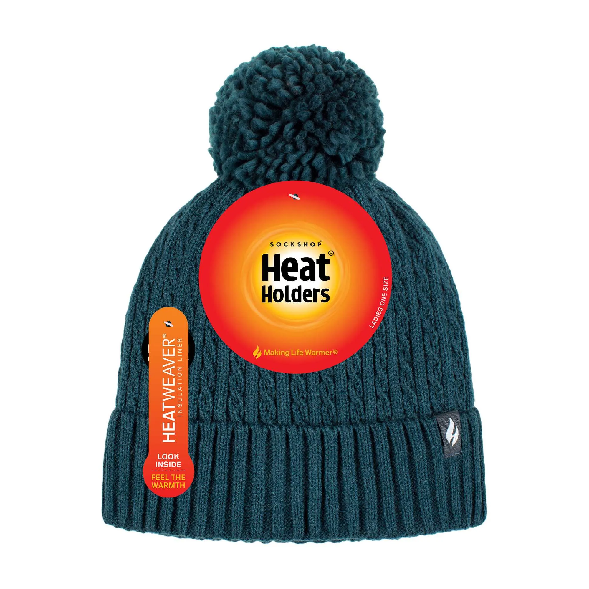 Ladies Winter Ribbed Thermal Cable Knit Beanie Pom Pom Hat