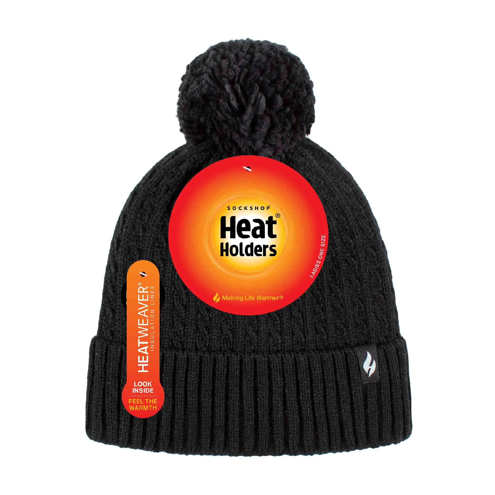 Ladies Winter Ribbed Thermal Cable Knit Beanie Pom Pom Hat