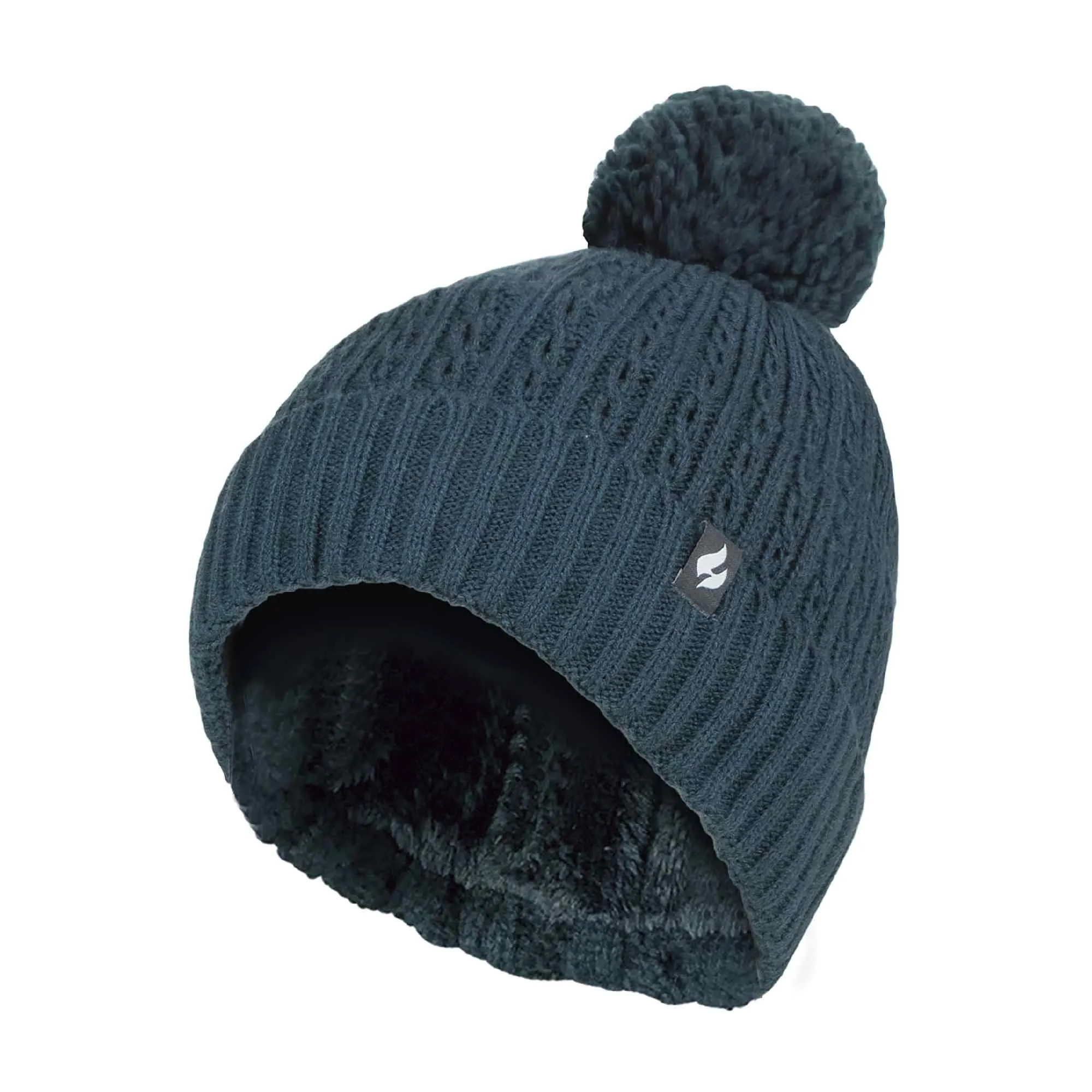 Ladies Winter Ribbed Thermal Cable Knit Beanie Pom Pom Hat