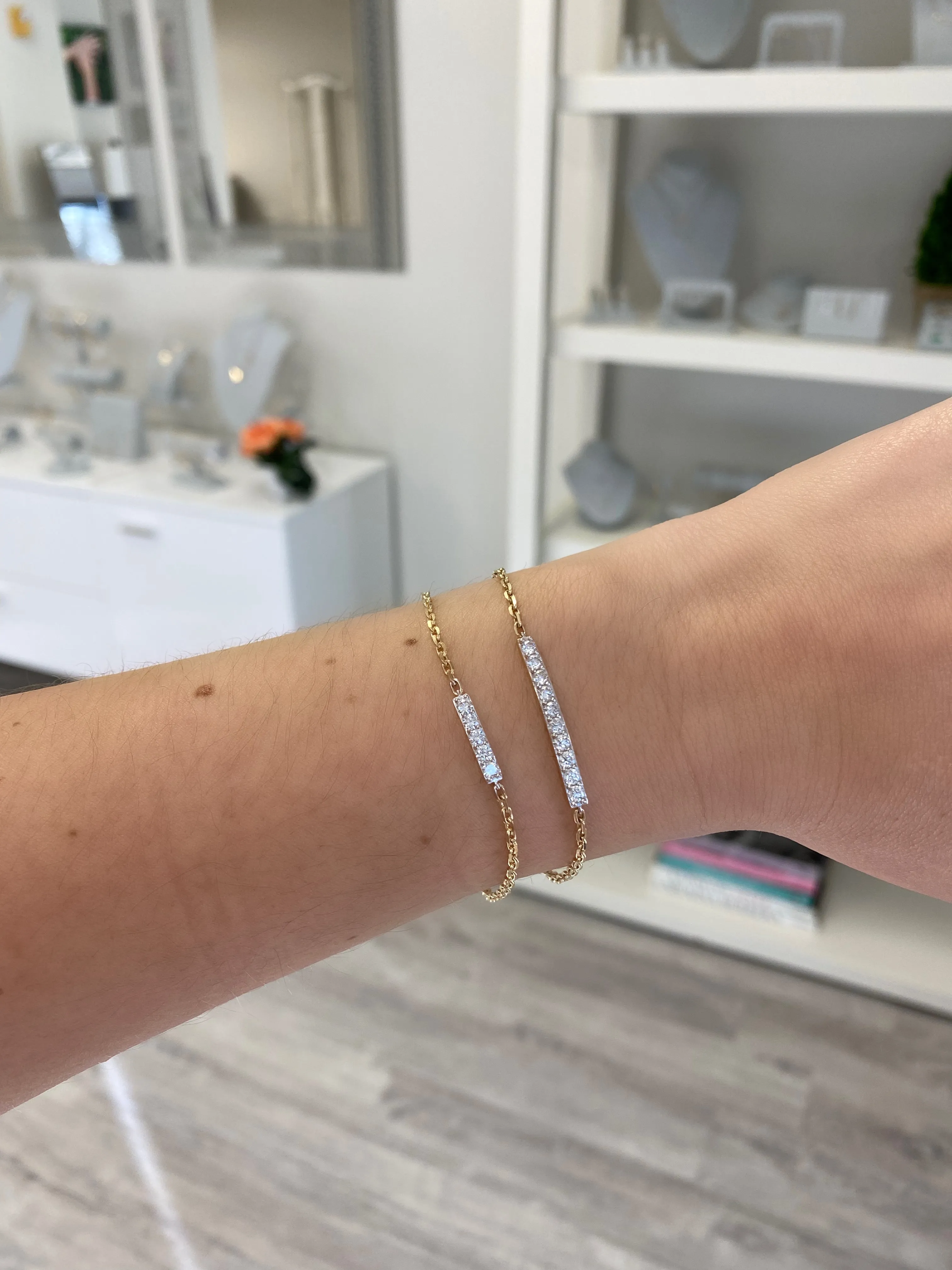 Large Mixed Metal Diamond Bar Bracelet