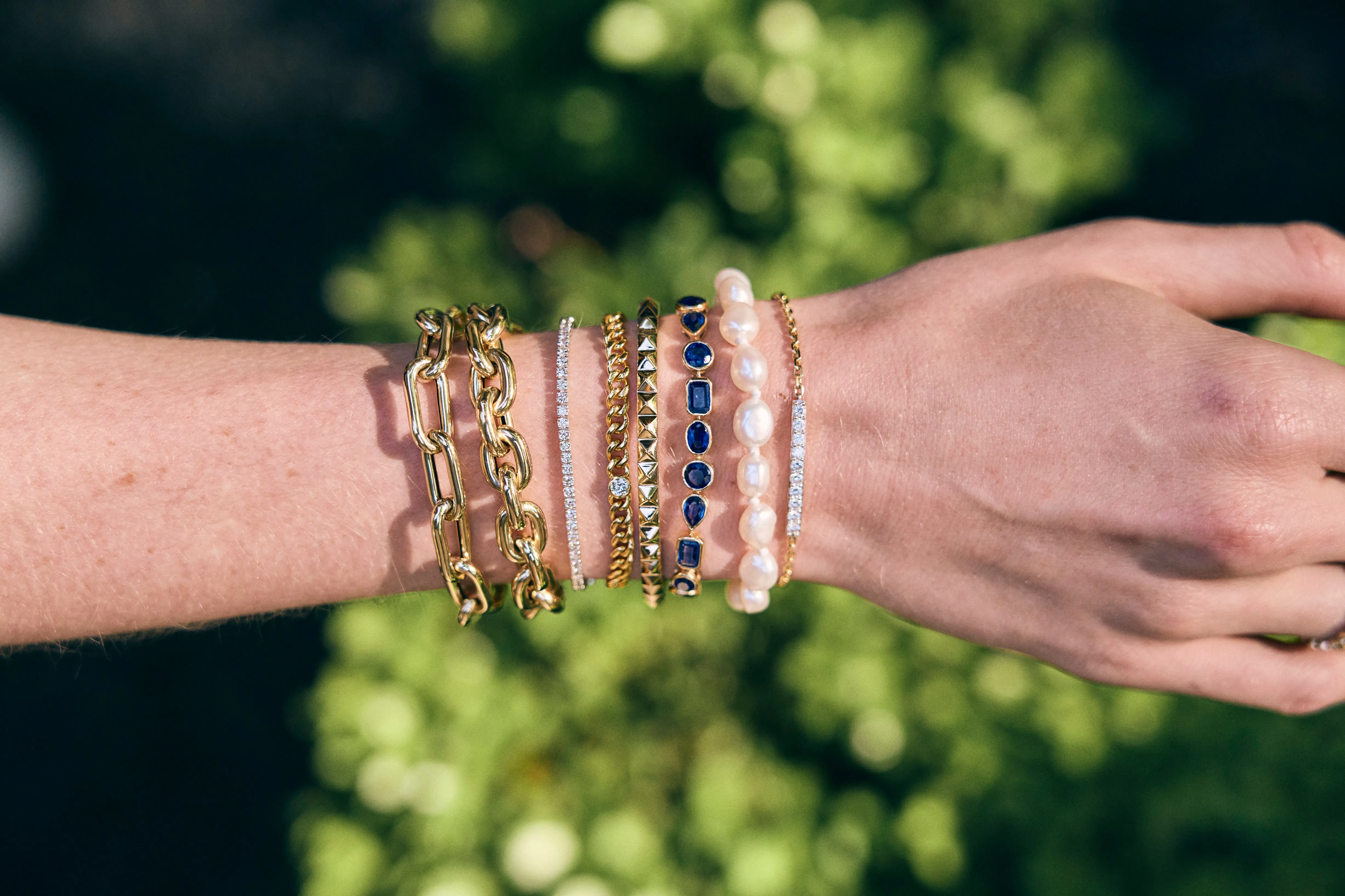 Large Mixed Metal Diamond Bar Bracelet