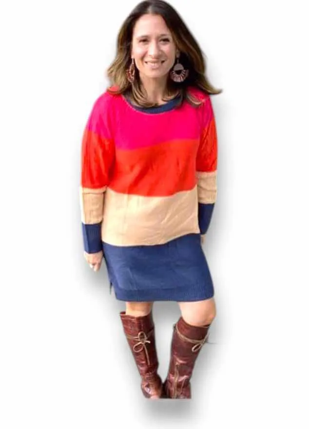 Lauren - Pink Orange Tan Blue Block Sweater Knit