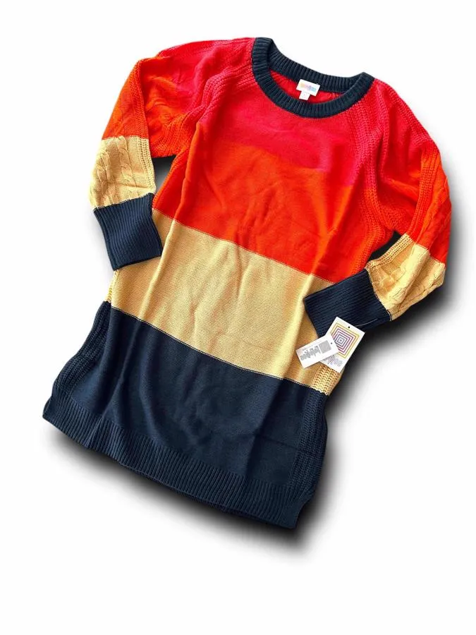 Lauren - Pink Orange Tan Blue Block Sweater Knit