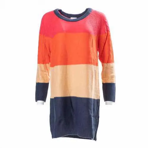 Lauren - Pink Orange Tan Blue Block Sweater Knit