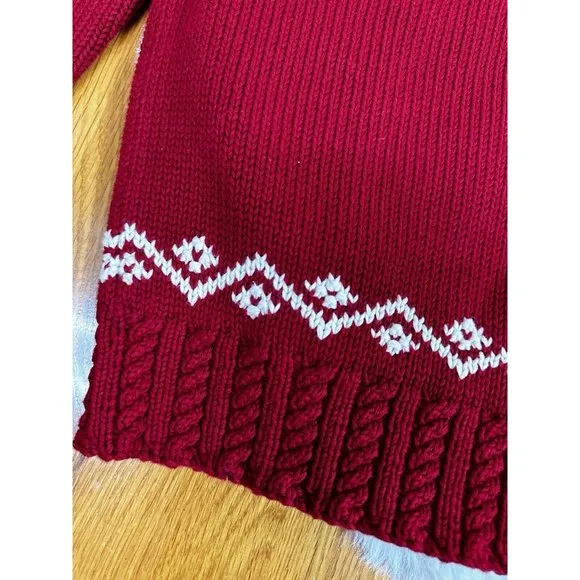 Lauren Ralph Lauren Hand Knit Cotton Snowflake Turtleneck Sweater Red Petite Med
