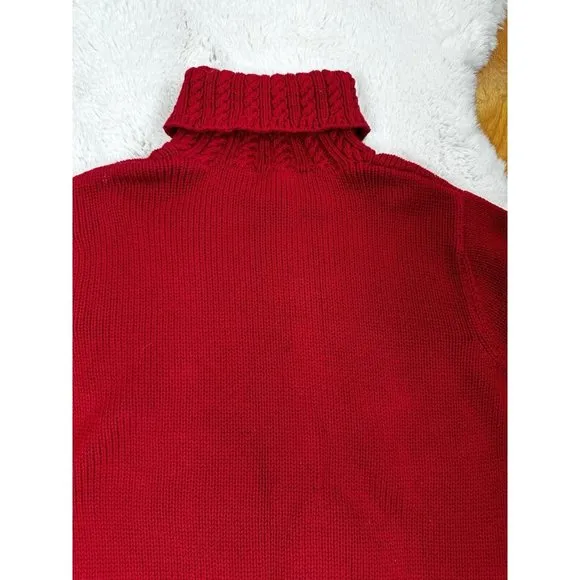 Lauren Ralph Lauren Hand Knit Cotton Snowflake Turtleneck Sweater Red Petite Med