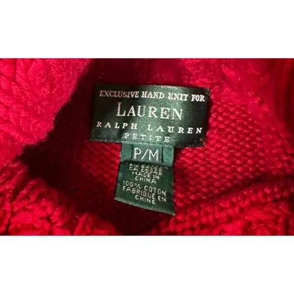 Lauren Ralph Lauren Hand Knit Cotton Snowflake Turtleneck Sweater Red Petite Med