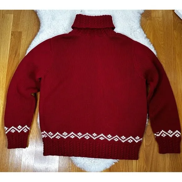 Lauren Ralph Lauren Hand Knit Cotton Snowflake Turtleneck Sweater Red Petite Med