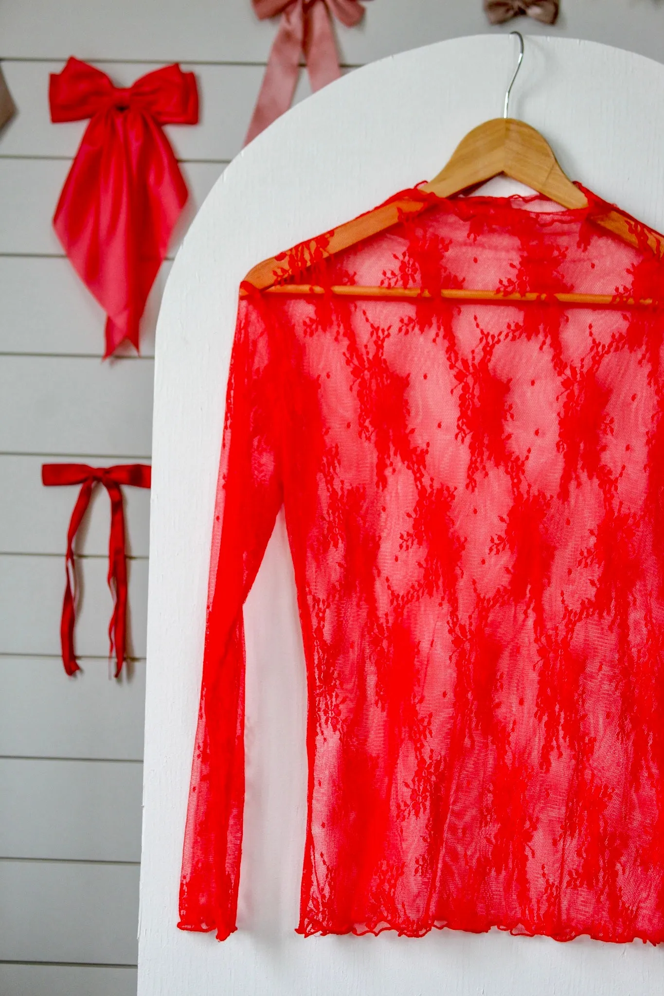 Layered In Lace Sheer Top • Red