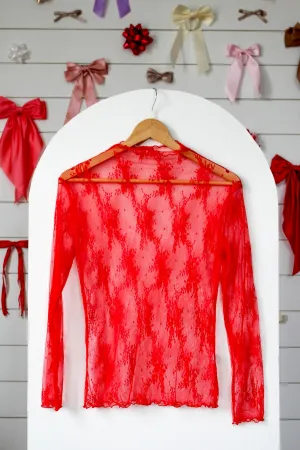 Layered In Lace Sheer Top • Red