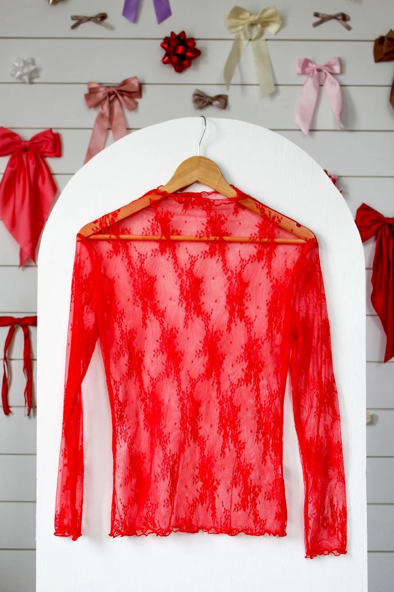 Layered In Lace Sheer Top • Red