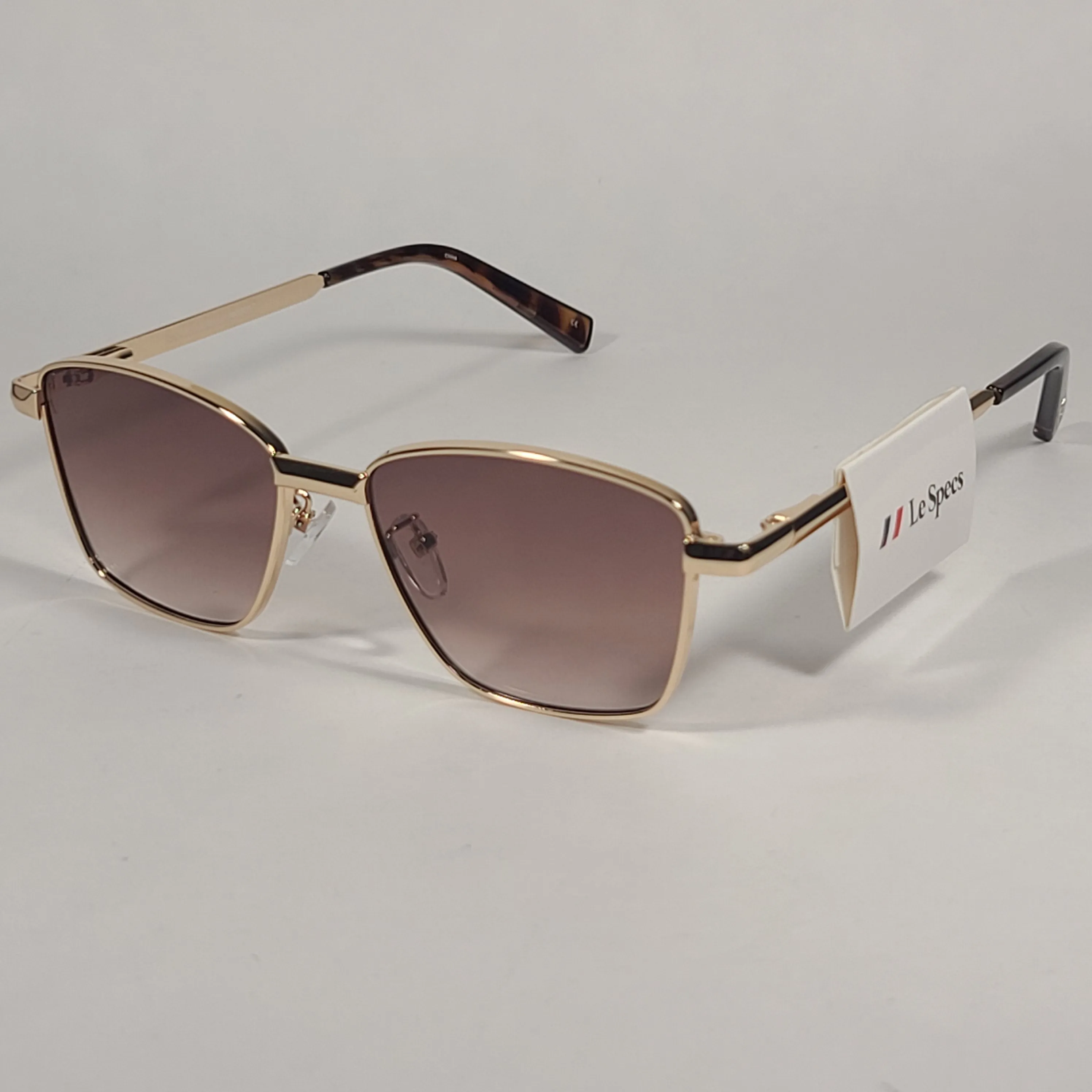 Le Specs Supastar Square Sunglasses Bright Gold Metal Frame Brown Gradient Lens LSP1902057