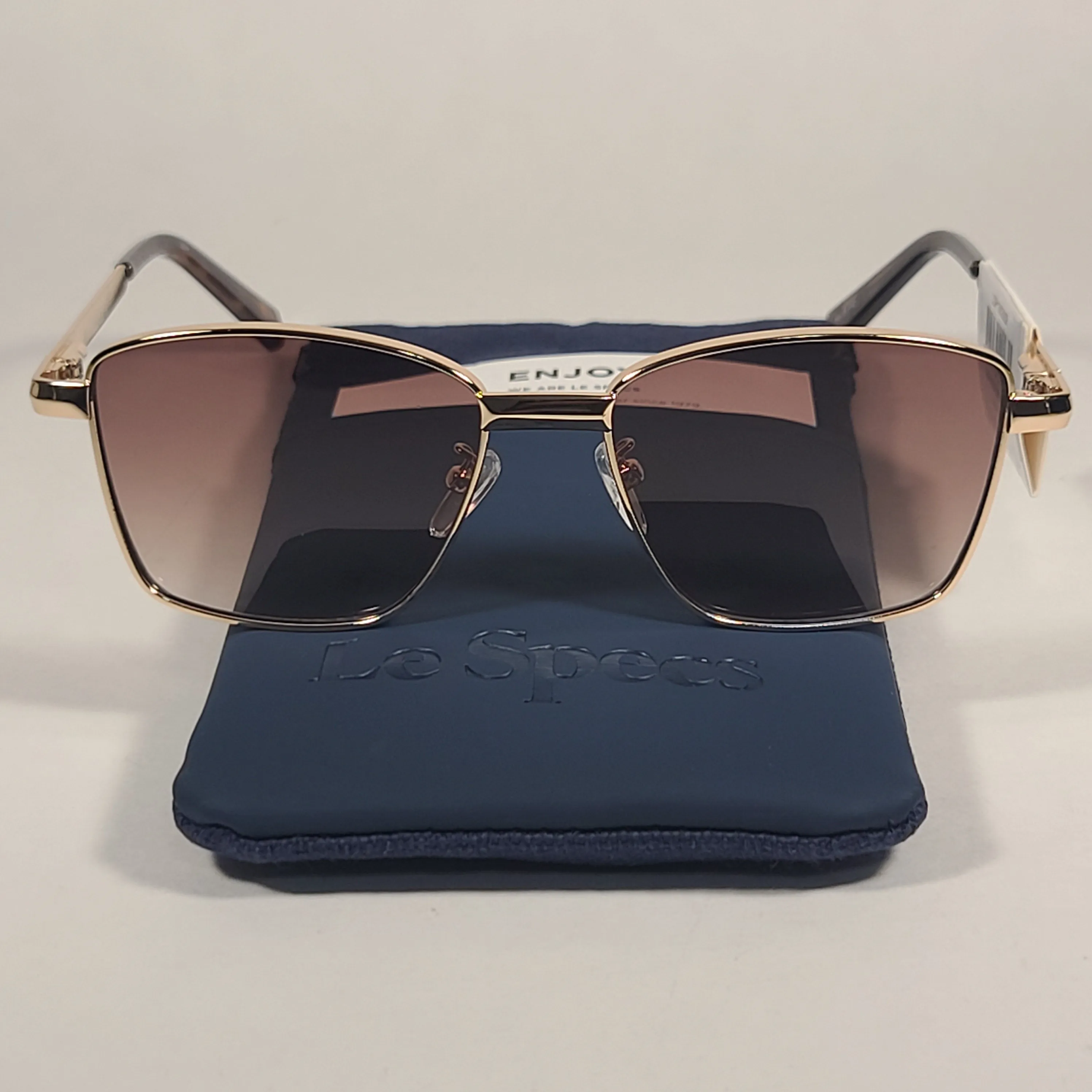 Le Specs Supastar Square Sunglasses Bright Gold Metal Frame Brown Gradient Lens LSP1902057