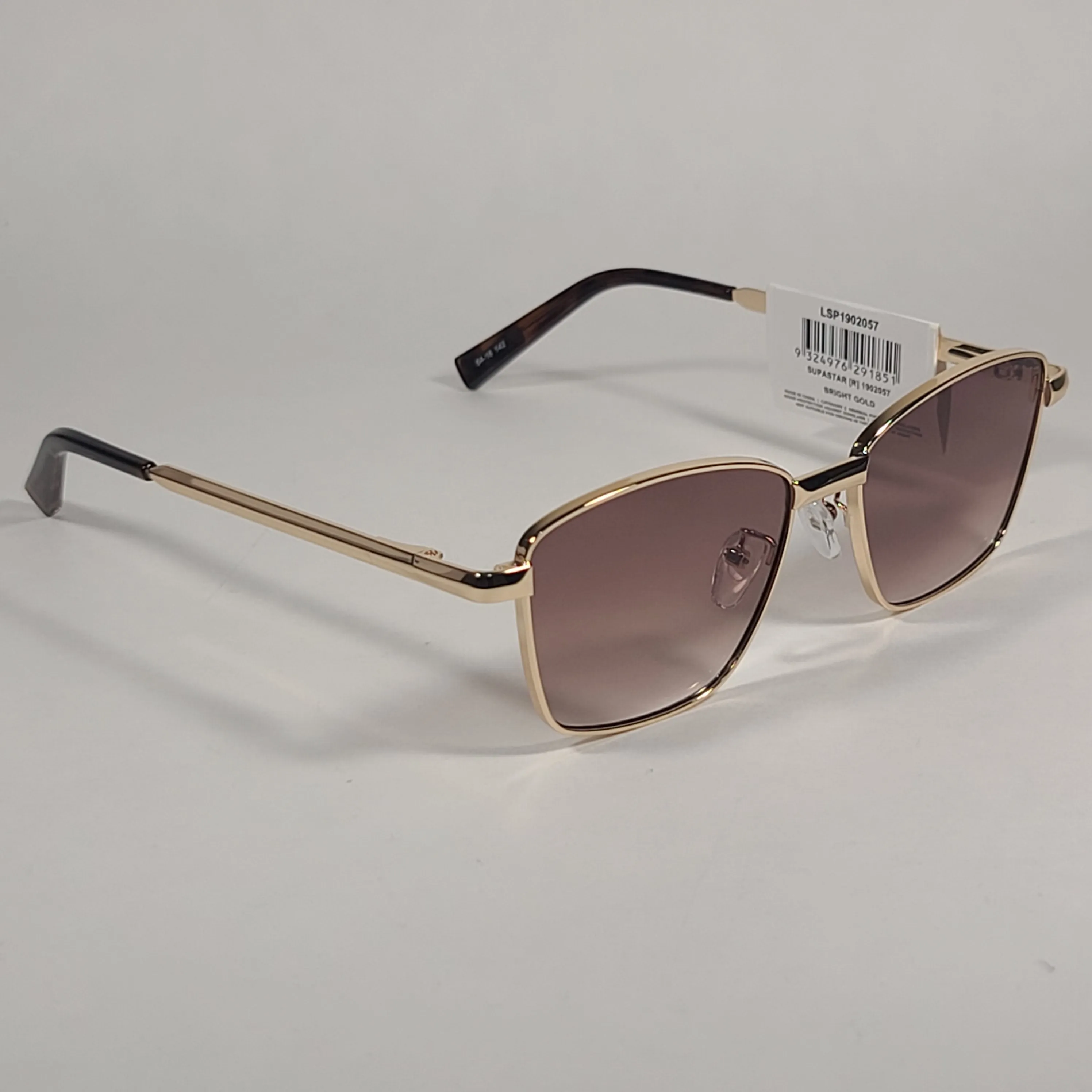 Le Specs Supastar Square Sunglasses Bright Gold Metal Frame Brown Gradient Lens LSP1902057