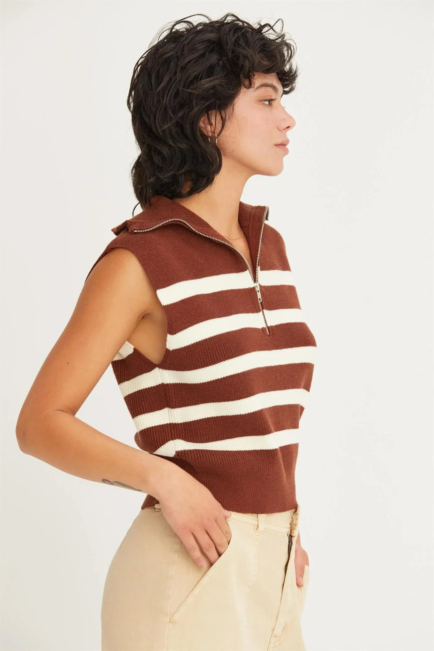 Leave No Doubt Striped Sleeveless Sweater-2 Colors Available