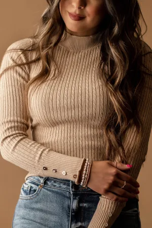Let Me Down Ribbed Long Sleeve Top (Khaki)