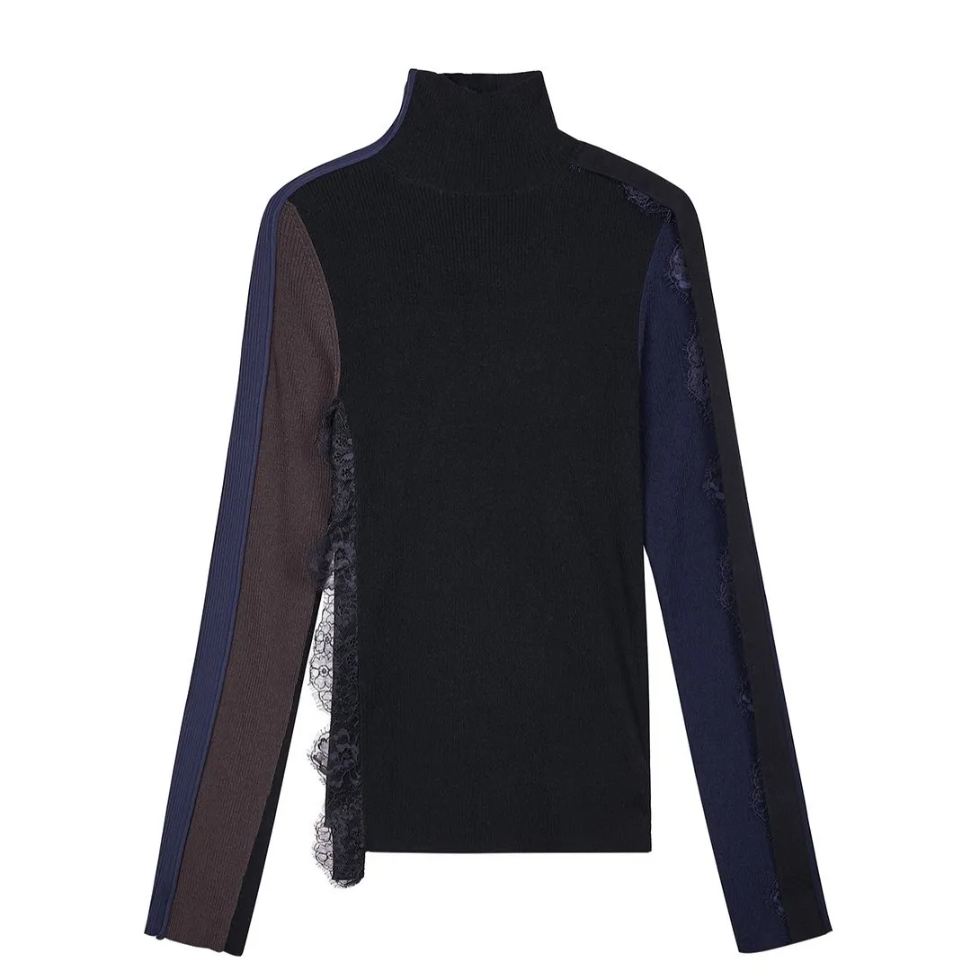 Leyla Lace Long Sleeve Pullover - Black