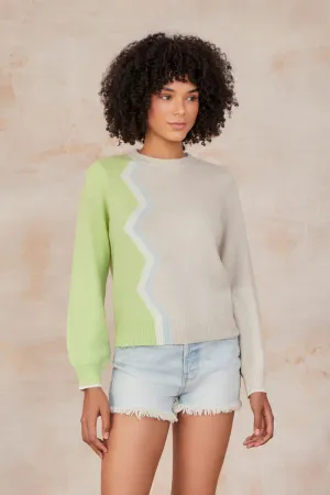 Lighting Stripe Crew Sweater in Lime and Beige