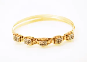 Lightweight Bracelet 14k Solid Gold 3-Strand with .90 Carat of Diamonds