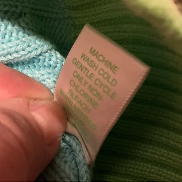 Lilly Pulitzer cable knit crew neck pullover sweater Sz L blue lime green stripe