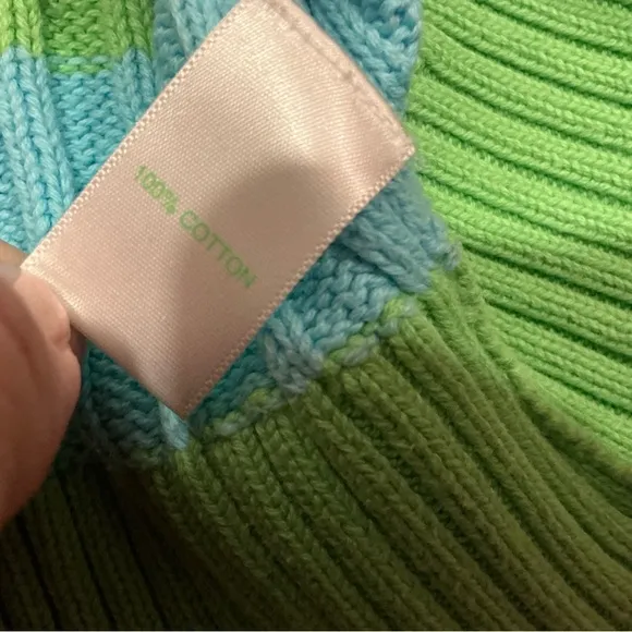 Lilly Pulitzer cable knit crew neck pullover sweater Sz L blue lime green stripe